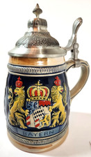 Bayern German Beer Stein w Pewter Lid 8