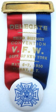 Vintage VFW pinback, Third District Convention V.F.W. Dept. of N.Y. 1950 picture