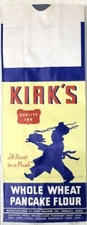 1940s Kirk's Whole Wheat Pancake Flour Bag w/Chef & a Hot Plate of Pancakes- NOS picture
