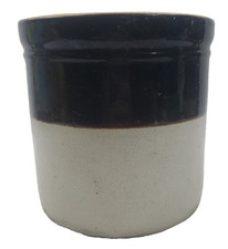 Vintage Two Tone Stoneware Crock Brown & Beige Glazed Pottery 7.25