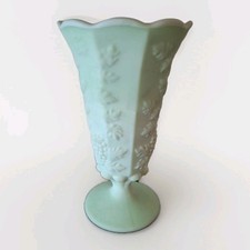 VTG Westmoreland Paneled Grape Satin Matte Mint Green Milk Jadeite Glass Vase 9