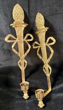 Virginia Metalcrafters Brass Antique Wall Scones Torch, Ribbon, & Pineapple (A9) picture
