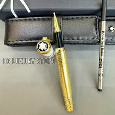 MONTBLANC Gold Dragon Skin Engraved Rollerball Pen w/ Leather Pouch & Refill picture
