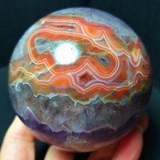 RARE 635G Natural Polished Banded Agate Amethyst Symbiosis Agate Ball AB1516 picture