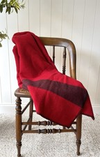Vintage 100% Wool Red Black Stripe Camp Blanket Hudson Bay Style Made In Turkey picture