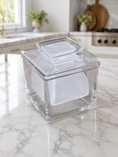 Vintage Clear Frosted Glass French Butter Bell Crock Square With Lid Dish picture