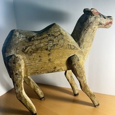 Vintage Guatemalan Hand Carved Wood Camel Hand Painted Artist Signed Folk Art picture