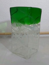 Vintage Square Blown Art Glass Green White Clear Vase 8.5 X 4 X 4 