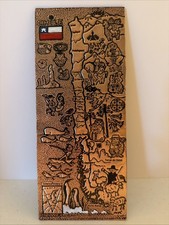 Copper Embossed Wall Map and Tourist Attractions of Chile Souvenir Vintage picture