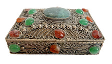 Vintage Tibetan Nepal Filigree with Semi-Precious Stones Trinket Box picture