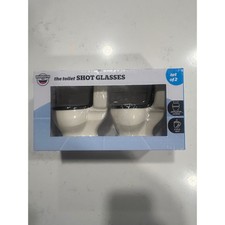 BigMouth Inc The Toilet Shot Glasses Set of 2 Ceramic Gag Gift 1.5oz White Black picture