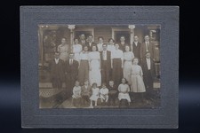 Antique 1910s Large Group Photo Family Porch Portrait Embossed 7x9 Mount picture