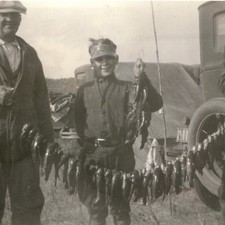 c1930s Sandhills, NE Diamond Bar Ranch Fishing Snapshot Photo Stringer Truck Men picture