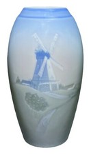 7.5” Bing Grondahl Windmill 1302/6251 Porcelain Vase B&G Denmark Landscape picture