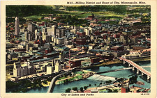 MINNESOTA Minneapolis Milling District & Aerial City Bridges Vintage MN Postcard picture