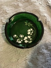 Vintage Pierre-Jouet Emerald Green Enamel Floral Art Deco Ashtray Magnier France picture