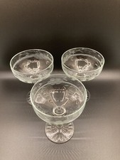 3 Vtg Etched Coupe Champagne Glasses Crystal Cocktail Stemware Barware Glassware picture