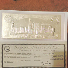 National Collector's Mint $20 9/11 .999 Silver Leaf Coin w/ COA picture