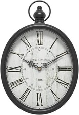 Menterry Large Oval Retro Wall Clock, Rustic Vintage Style, Large, Black picture
