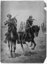 Photo:U.S. Cavalry Indian Skirmish 1903 Mounted Soldiers Battle Scene picture