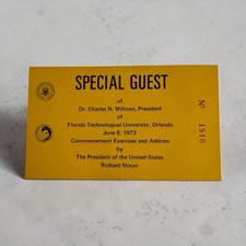 PRESIDENT RICHARD NIXON CHARLES MILLICAN Vintage 1973 Historic University Ticket picture
