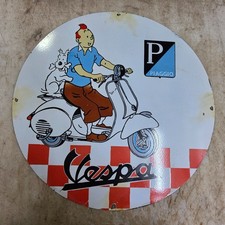 VESPA TINTIN 29 X 29 INCHES PORCELAIN ENAMEL SIGN picture