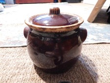 Vintage Hull Brown Dip Glaze Oven Proof Bean Pot w/Lid picture