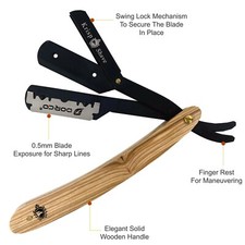 Wooden Men's Barber Hair Shaving Razor Straight Edge Folding Knife + 10 Blades picture