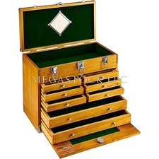 8 Drawer Hard Wood Tool Chest Storage Box Cabinet Felt Lined Machinists Chest picture