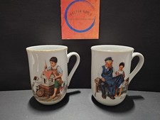 Vntg 1982 Set Of 2 Norman Rockwell Museum 8oz? Glass Mugs picture