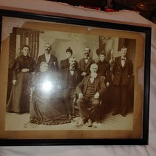 Antique Framed Photo Family Portrait, Wooden Frame 12” X 15” Normal Damage  picture