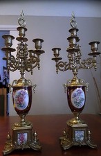 2SET: 5ARM ITALIAN,GILDED/BRONZEBRASS FLOWER MAROONRED PORCELAIN EXC. 23