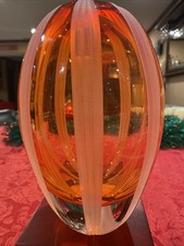 Gorgeous Waterford Crystal Evolution Amber Mesa Sunrise Striped Vase-8” Heavy picture