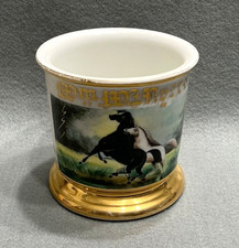 ANTIQUE OCCUPATIONAL SHAVING MUG HORSE OWNER HAND PAINTED WITH TWO HORSES picture