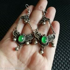 A Pair Old Silversmith Inlaid Old Jade Jade Butterfly Earrings Accessories picture