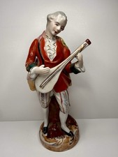 Moriyama Vintage Victorian Man w/ Lyre 8” Porcelain Figure - MCM Made In Japan picture