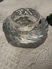 Heavy Lead Crystal Pillar Candleholder 3” High 6” Across. No Box picture