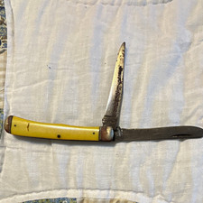 Vintage 2-Blade Slipjoint Pocketknife Pen Blades Yellow Plastic Handle picture