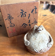 Shigaraki Ware Tanuki Pottery Raccoon Dog Incense Container Φ7×H5cm w/ Box Japan picture