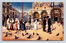 Feeding Pigeons Piazza San Marco Cathedral Venice Italy Tuck's Oilette Postcard picture