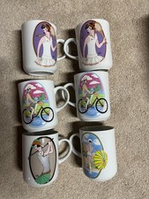 Vintage 1976 Seymour Mann In Vogue Sportswoman Coffee Mugs Set of 6 Boxed picture
