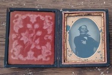 Antique Ambrotype / Tintype Photo in Hinged Portrait Embossed Case 3 x 2.5 picture