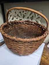 Large Basket Primitive Gathering  Solid Handle 15 X 16 Inch Antique C1800s  picture