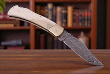 Handmade Back lock Folding Pocket Knife Hand Forged Damascus Steel Blade picture