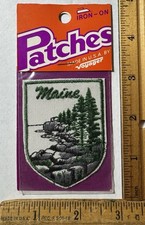 Vintage Maine Iron On Patch Voyager Travel Souvenir Rocky Coastline Pine Trees picture