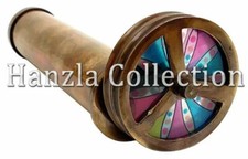 Vintage Antique Brass Double Rotating Wheel Stained Glass Kaleidoscope Handmade picture