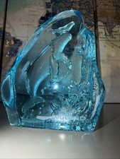 Wyland 2002 Humpback Whale and Calf Blue Glass Sculpture Excellent picture
