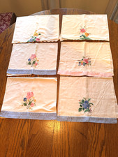 6 Vtg MCM Tea Kitchen Towels Hand Embroidered Applique 13.5