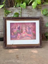 Vintage Indian Mythological Art Print Framed Krishna Radha Folk Wall Decor picture