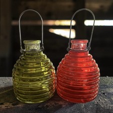 Vintage Glass Bee Hive Fly/Wasp Trap Catchers Set Of 2 Red Green picture